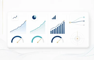 CFO dashboard infographic showing executive metrics for growth, margin, cash and forward outlook